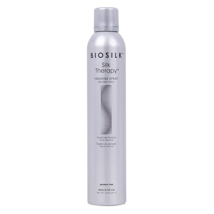 BioSilk finishing spray front packaging shows product and benefits