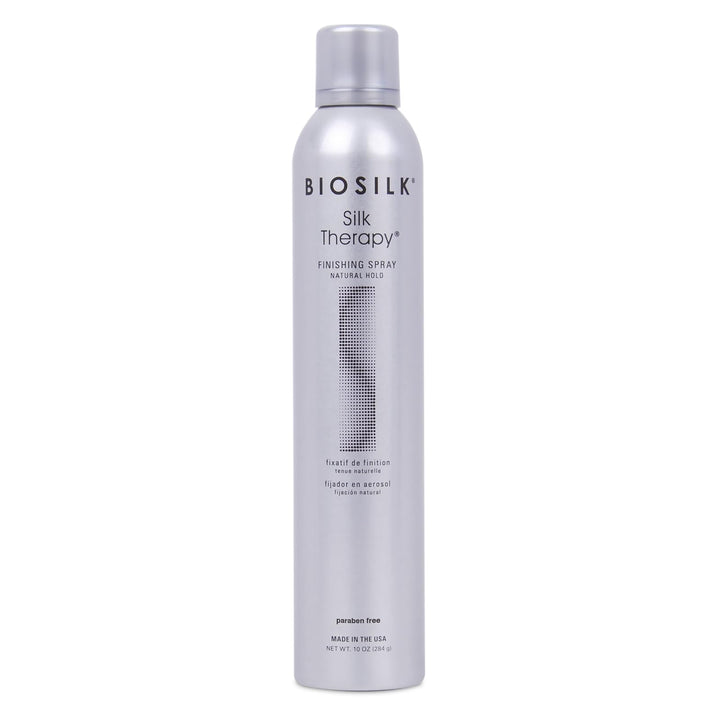 BioSilk finishing spray front packaging shows product and benefits