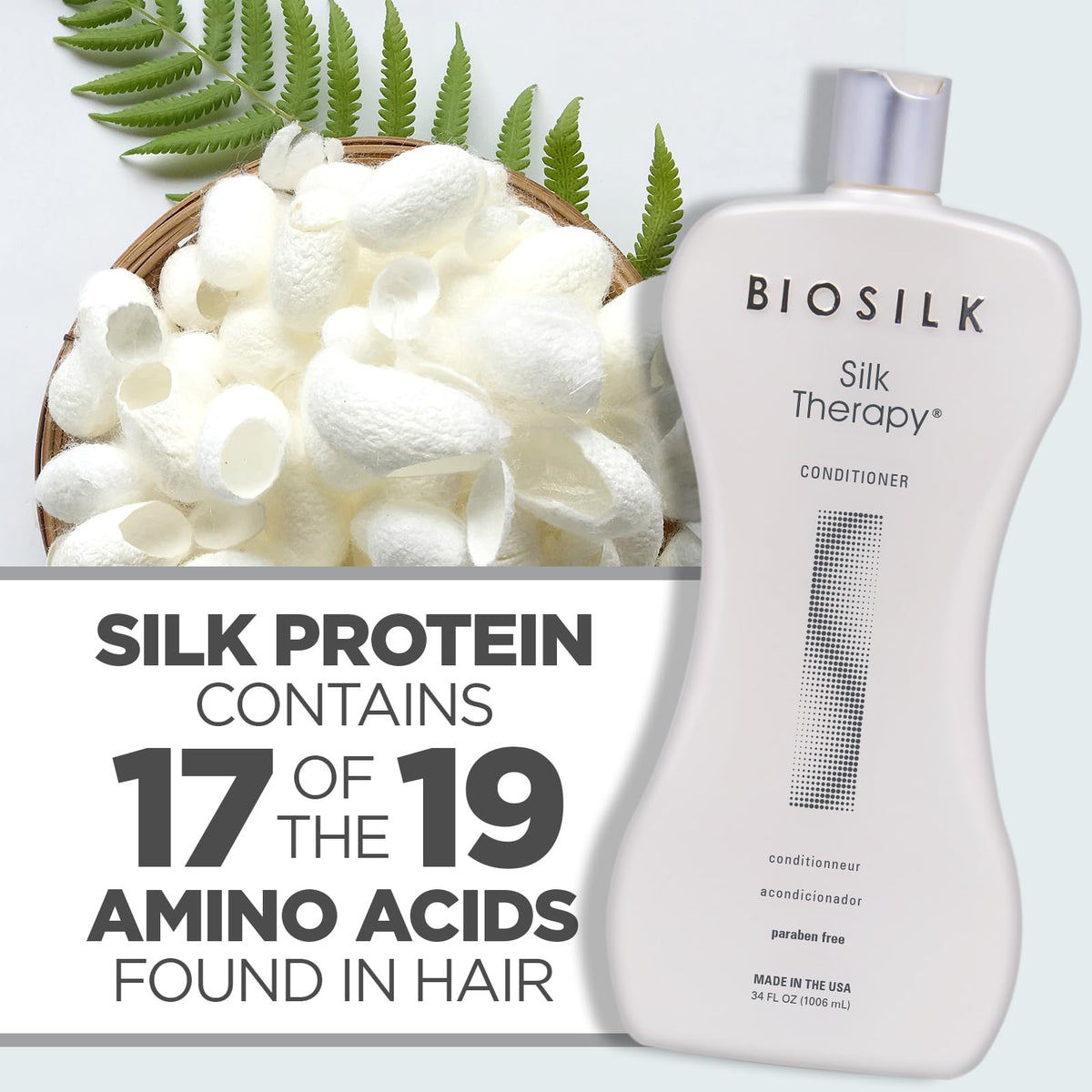 BioSilk hand applying conditioner to wet hair showing detangling benefit