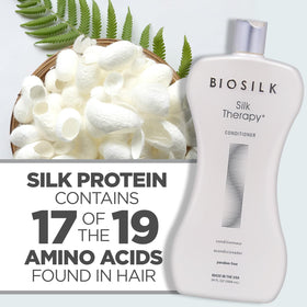 BioSilk hand applying conditioner to wet hair showing detangling benefit