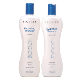 BioSilk front packaging showing shampoo and conditioner for hydrated hair and shine
