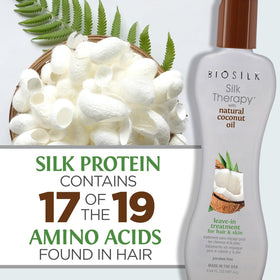 BioSilk ingredient label close-up featuring silk protein and coconut oil for strengthening