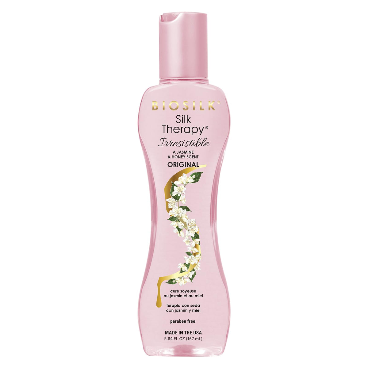 BioSilk bottle front label showing product and scent for clear identification and appeal