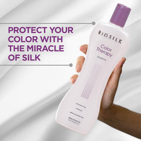 BioSilk scoop in hand demonstrates easy dispensing and travel-friendly 12 oz size benefit