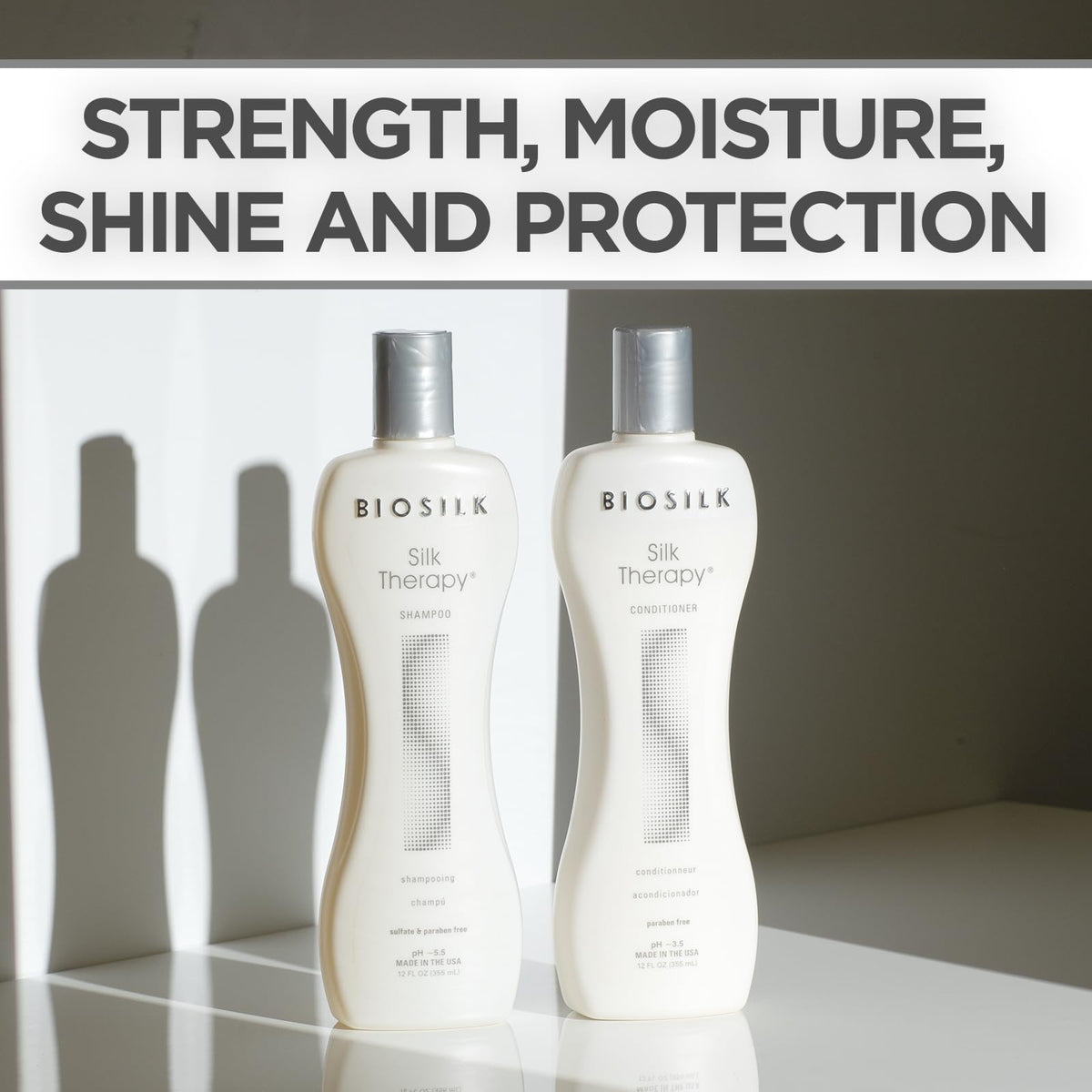 BioSilk shampoo pump close-up highlighting easy dispensing and control
