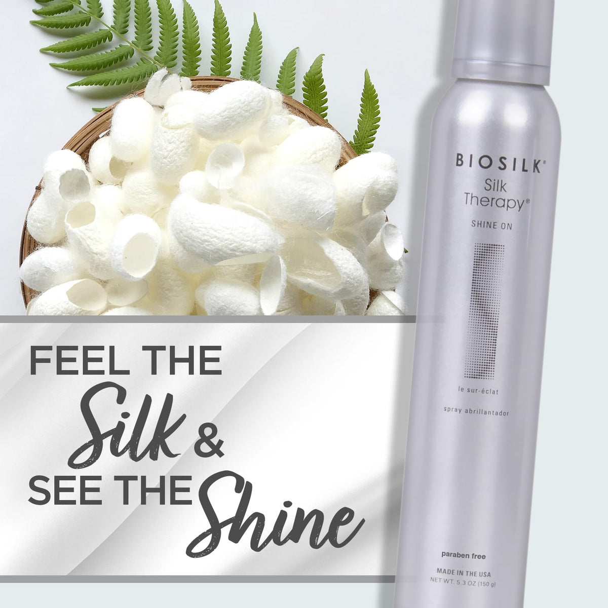 BioSilk label close-up highlighting silk therapy and clean formula