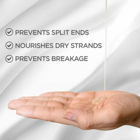 BioSilk in palm being applied to hair for smoother, easier styling
