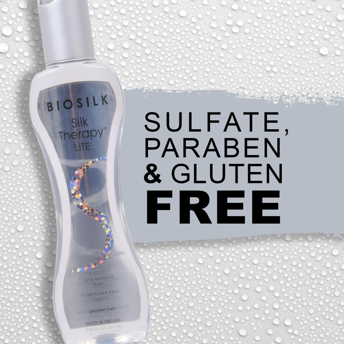 BioSilk bottle on bathroom shelf implying daily gentle care and convenience