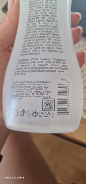 BioSilk label detail image showing brand and ingredient clarity