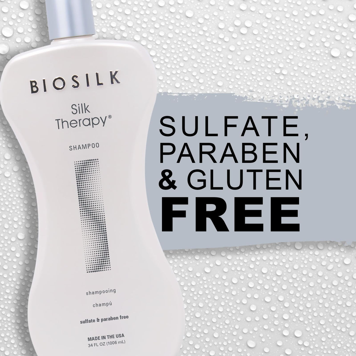 BioSilk shampoo in bathroom setting conveying salon finish at home