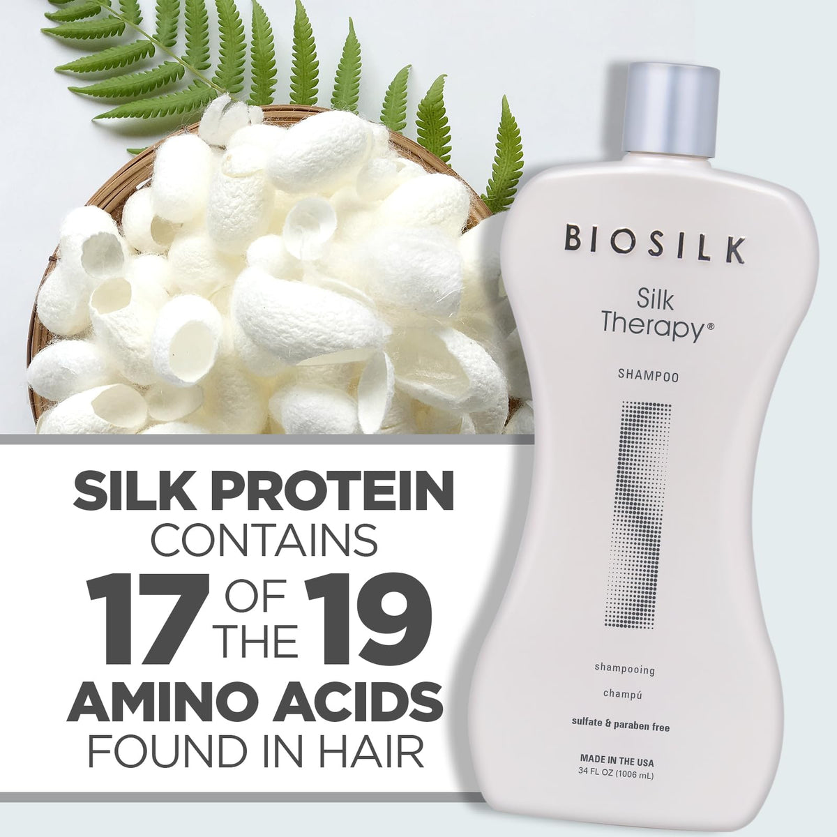 BioSilk closeup silk protein graphic highlighting smoothing benefits