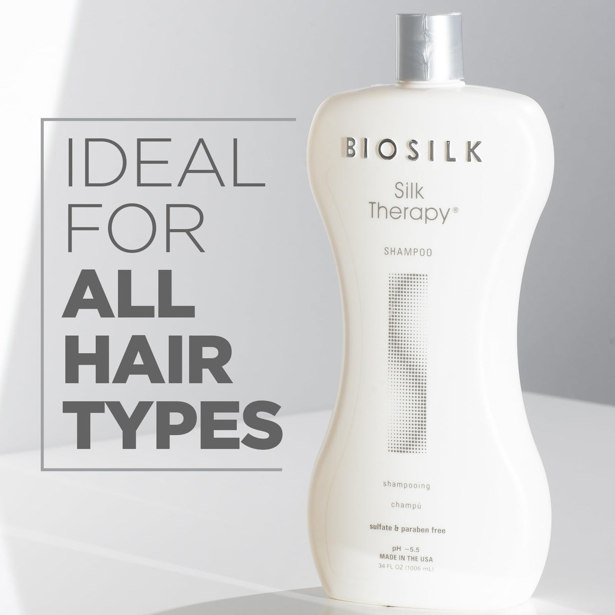 BioSilk pump and label detail showing ingredients and ease of dispensing