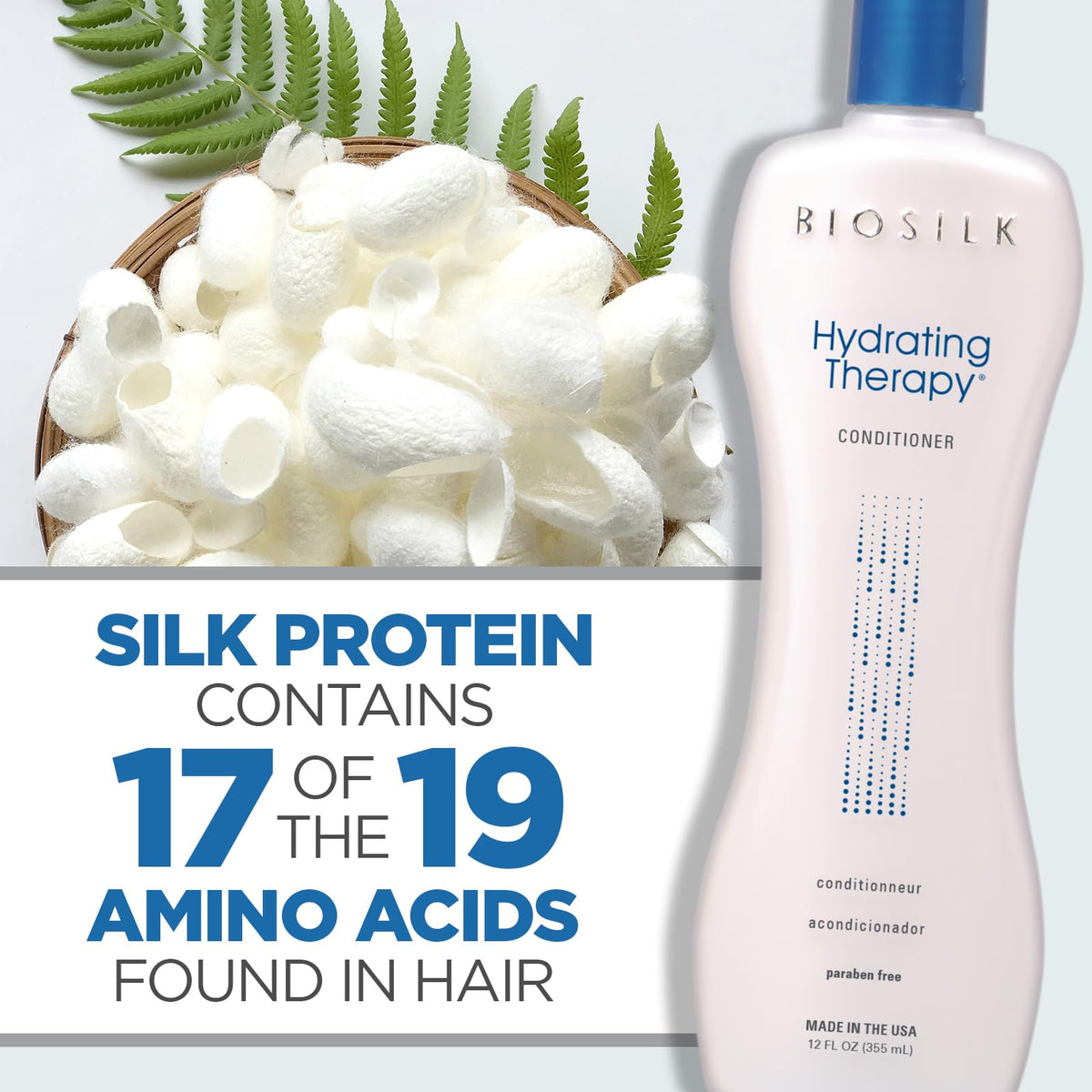 12 oz BioSilk conditioner next to everyday objects for scale