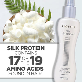 BioSilk 7 oz bottle held in hand to show size and portability for daily styling