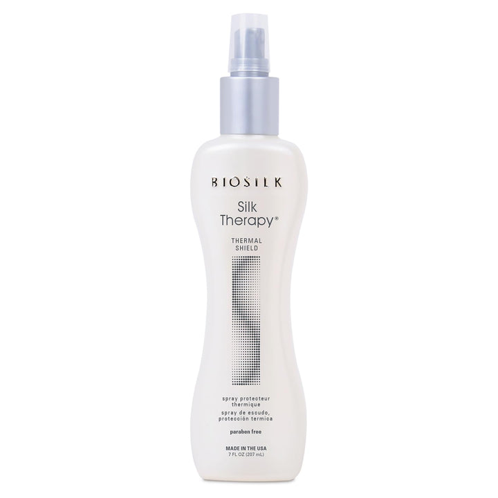 BioSilk front view of thermal shield spray bottle showing sleek packaging and usage
