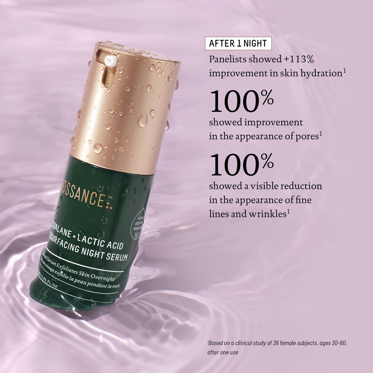 Biossance one ounce bottle beside a coin showing compact travel-friendly size