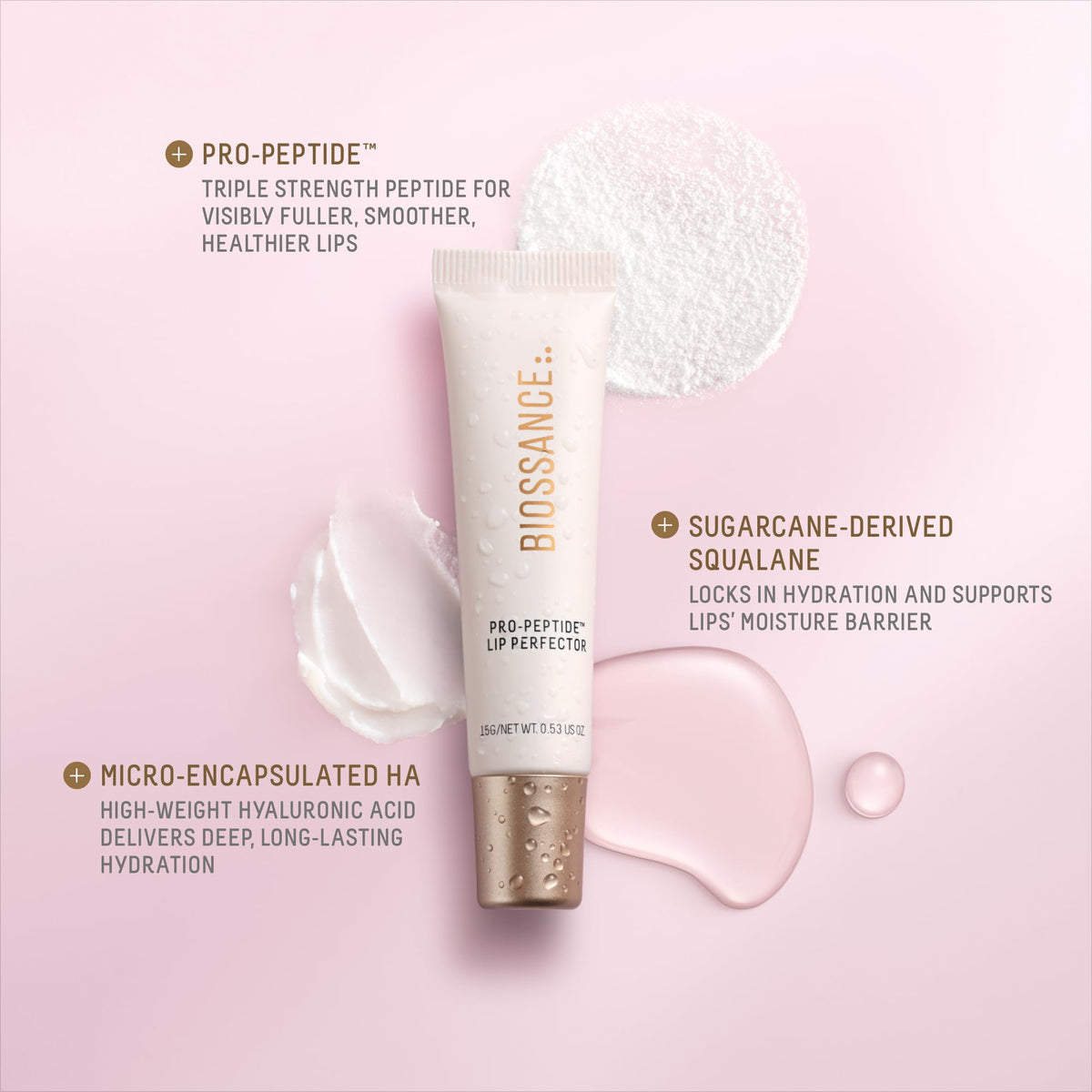 Biossance balm applied on lips illustrating glossy natural enhancement