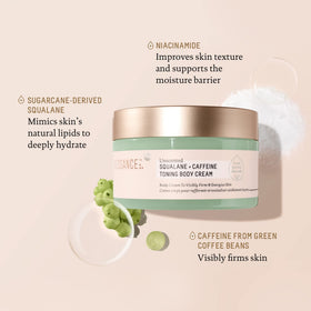 BIOSSANCE applying cream to thigh demonstrating toning massage benefit