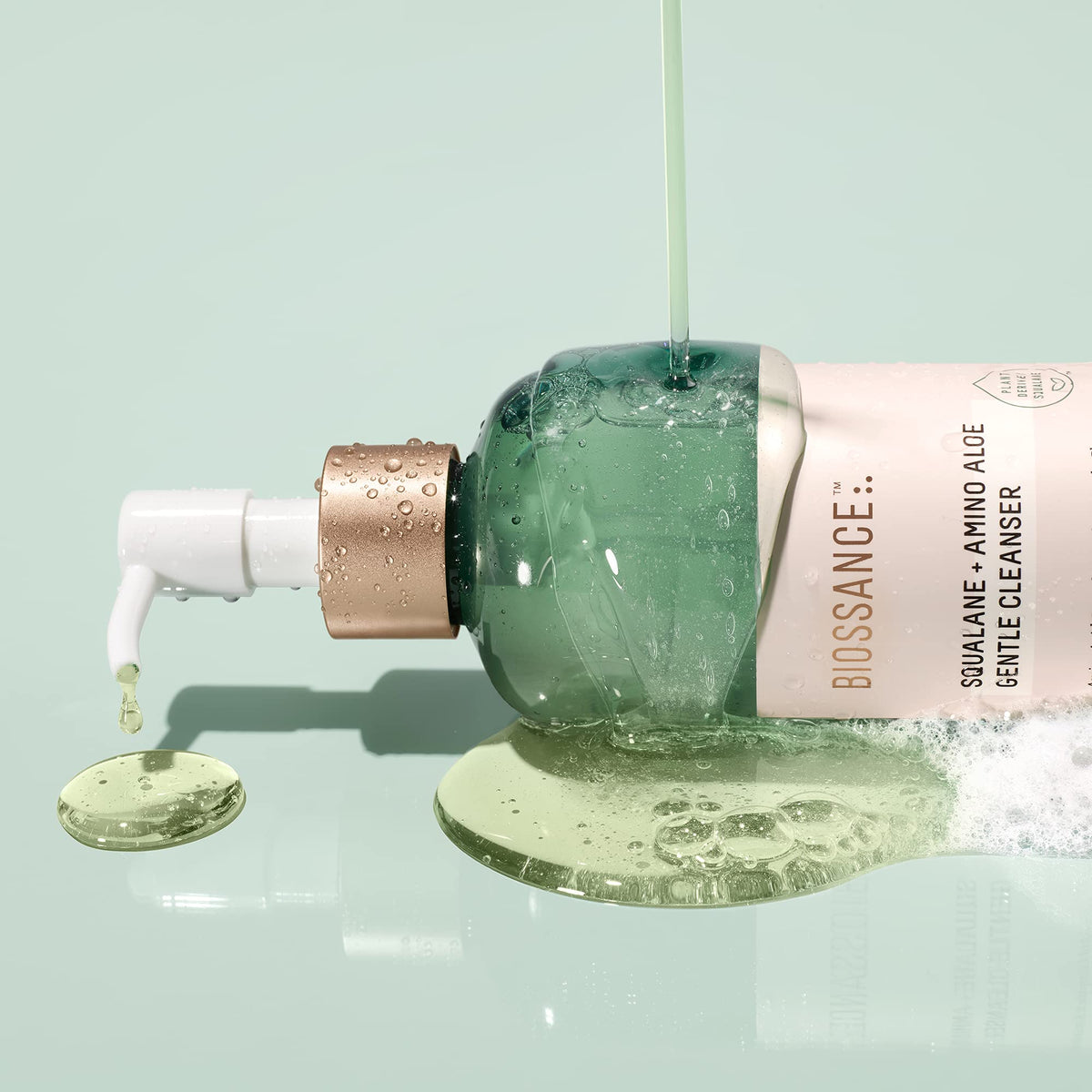 BIOSSANCE cleanser on bathroom sink during morning routine for effortless use benefit