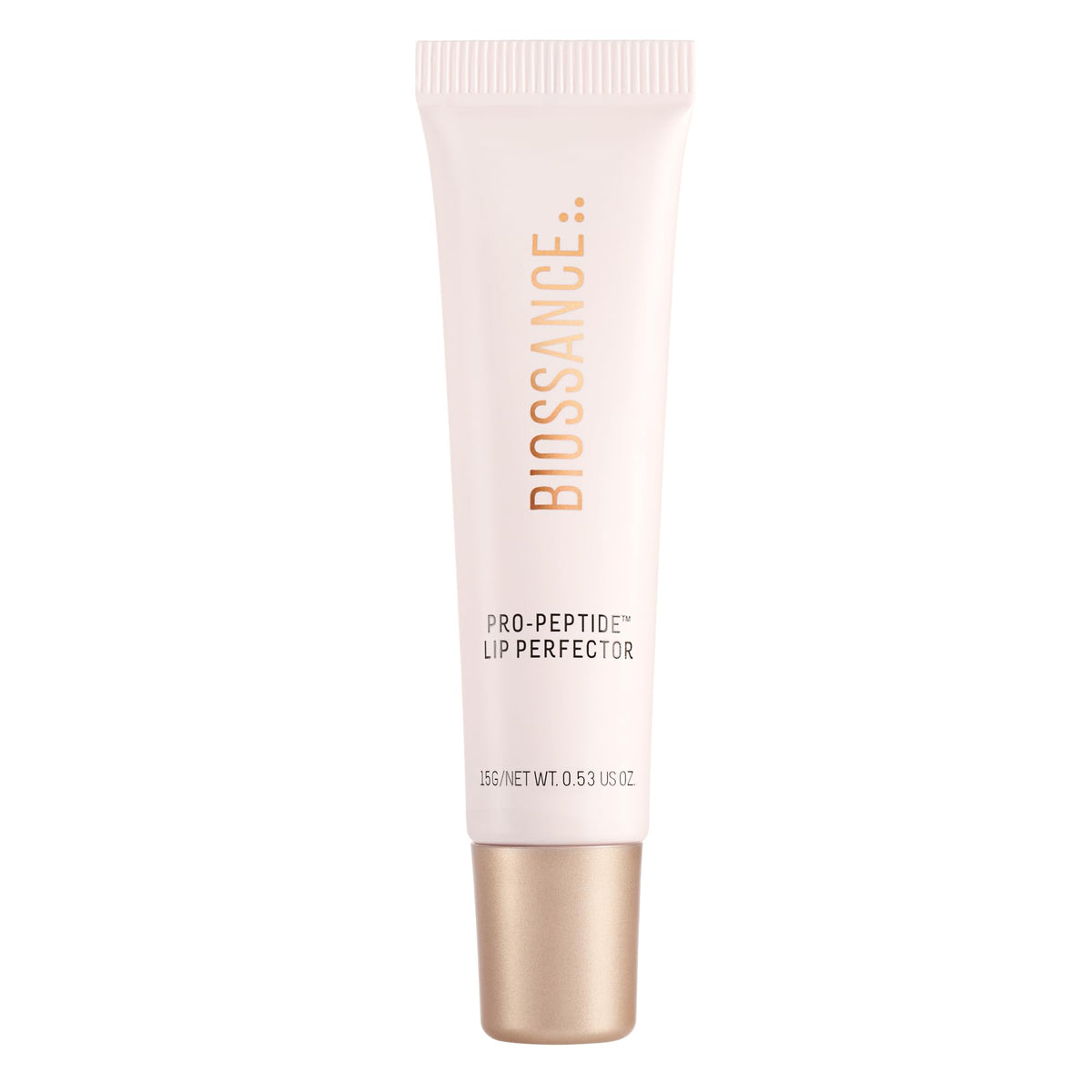 Biossance Pro-Peptide Lip Perfector front packaging showing product benefit