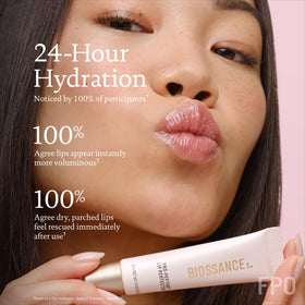 Biossance hyaluronic droplet illustrating long-lasting moisture boost