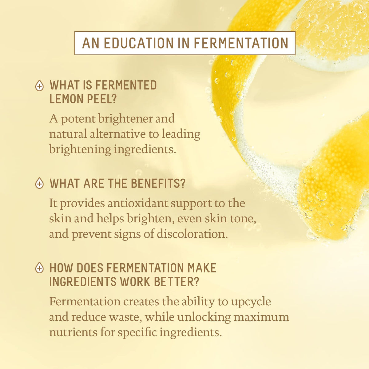 BIOSSANCE fermented lemon peel ingredient shot highlighting brightening benefit