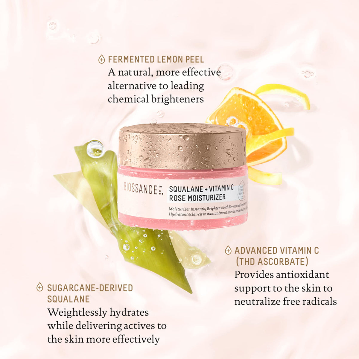 BIOSSANCE applying moisturizer on hand demonstrating quick absorption and glow