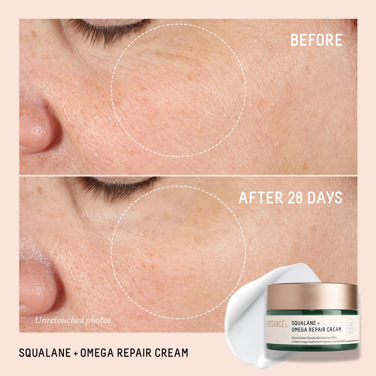 BIOSSANCE open jar highlighting whipped cream texture for easy absorption benefit