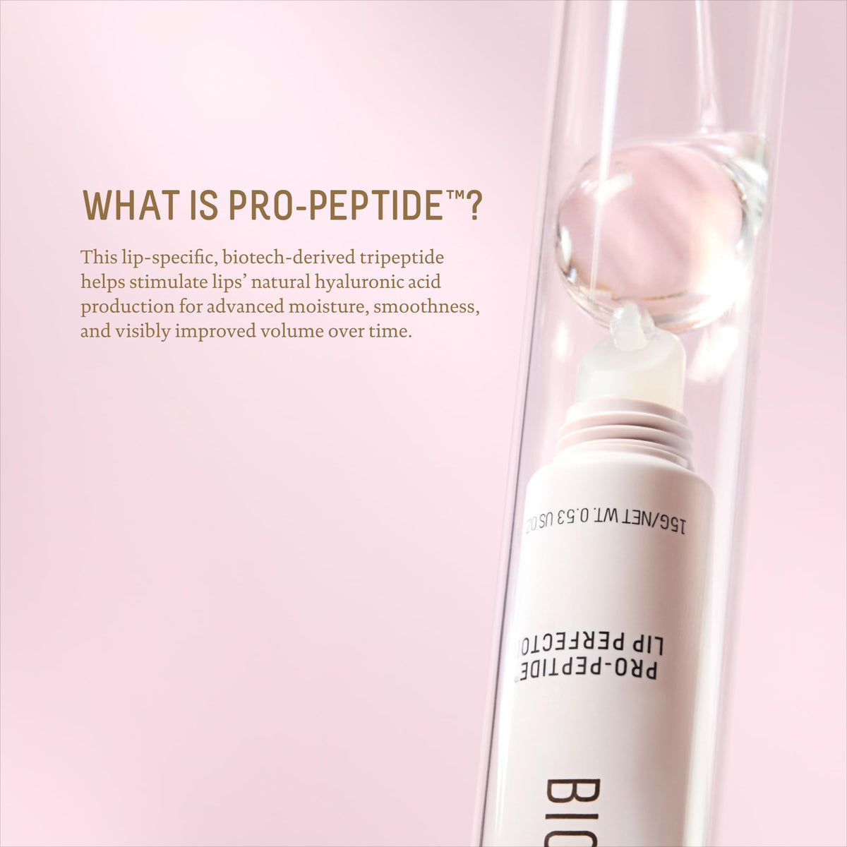 Biossance pro-peptide graphic highlighting plumping and lip health