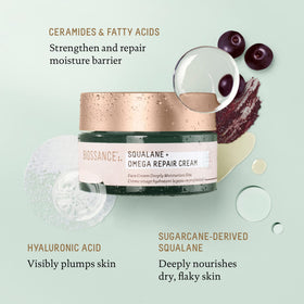 BIOSSANCE pump dispensing cream onto fingertip for controlled, hygienic use benefit