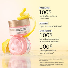 BIOSSANCE Damascus rose botanicals arranged to show nourishing botanical benefits
