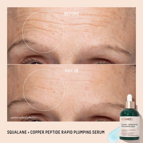 Serum being smoothed on skin with Biossance for instant plumping and visible hydration