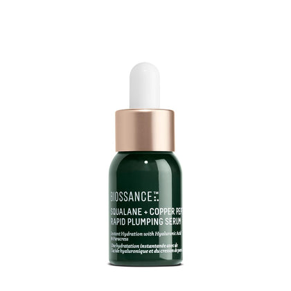 Biossance bottle front view showing compact 0.4oz size and clean design for travel