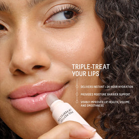 Biossance balm texture close-up displaying smooth, hydrating finish