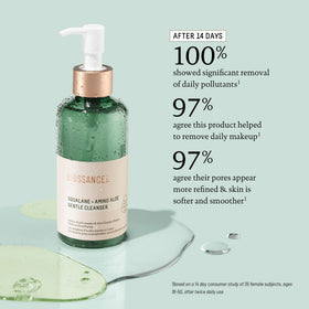 BIOSSANCE gel-to-foam texture close-up illustrating gentle foaming action benefit