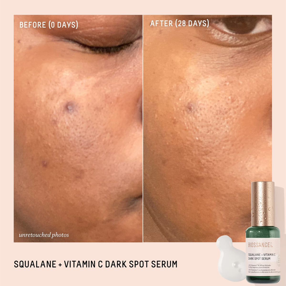 Biossance serum texture drop demonstrating lightweight consistency and hydrating finish
