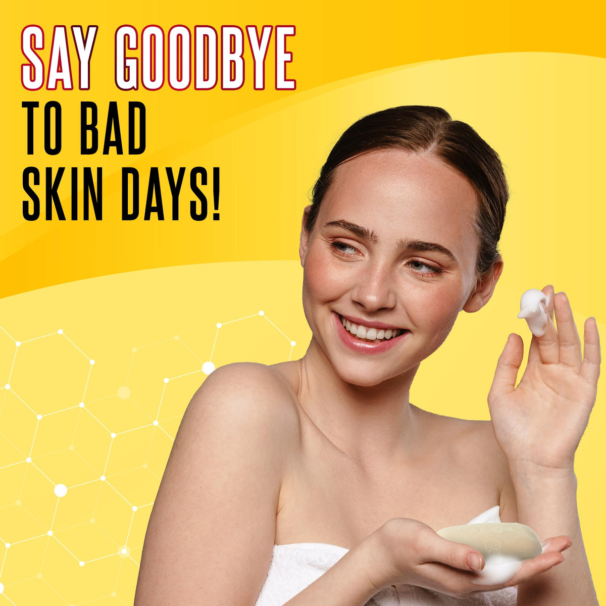 Biosulfur before and after routine scene showing clearer, less shiny skin