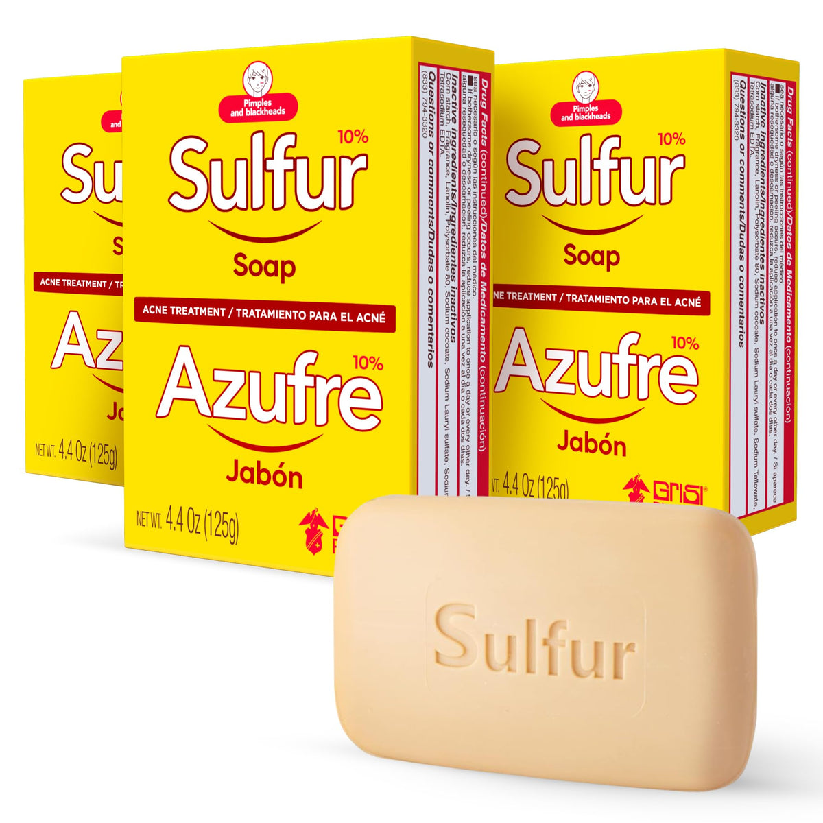Biosulfur front packaging showing three soap bars and product name benefit