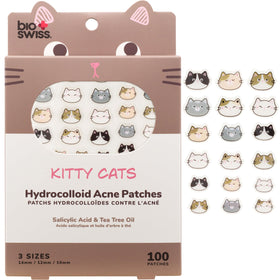 BioSwiss front packaging showing 100 kitty cat hydrocolloid stickers and benefits