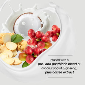 Biotera label close-up showing pre/postbiotic and microbiome badge