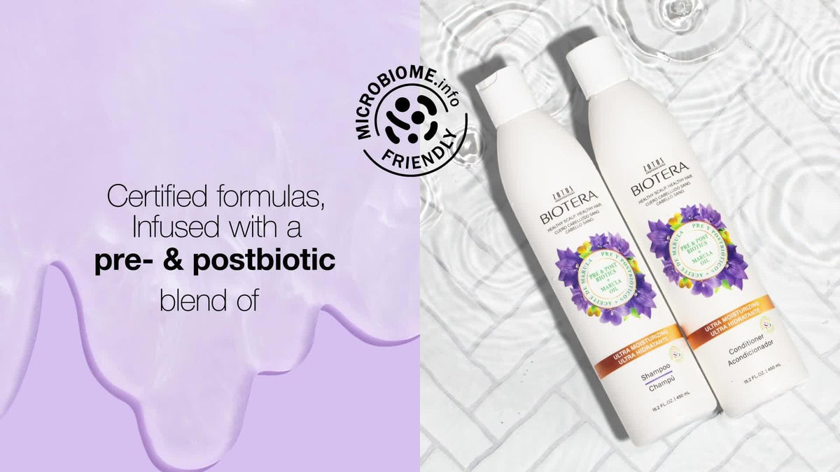 Biotera badge and certification close-up showing color-safe, microbiome-friendly