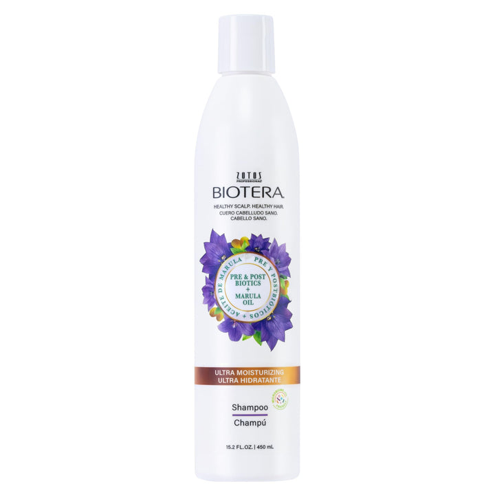 Biotera front bottle showing label and 15.2 fl oz size, highlights moisture benefits