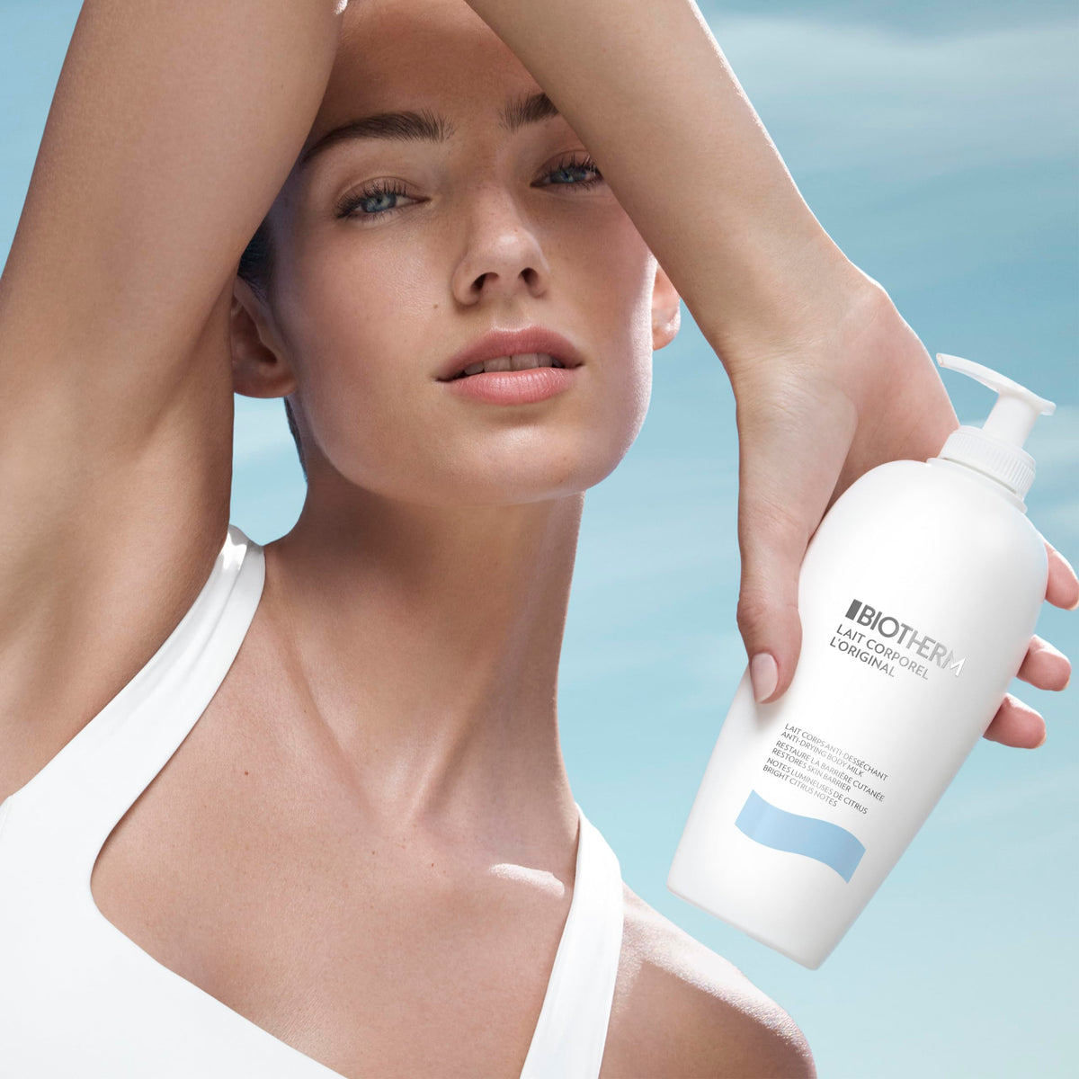Biotherm bottle highlighting 100% recycled plastic packaging and eco benefit