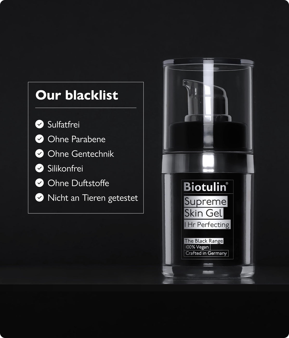 Biotulin gel applied to cheek illustrating quick absorption and matte finish