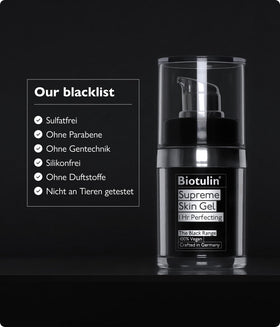 Biotulin gel applied to cheek illustrating quick absorption and matte finish