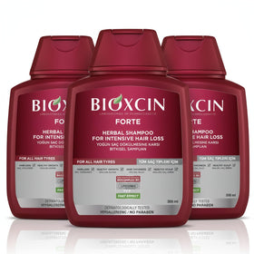 BIOXCIN front packaging showing bottle and product claim for fuller hair