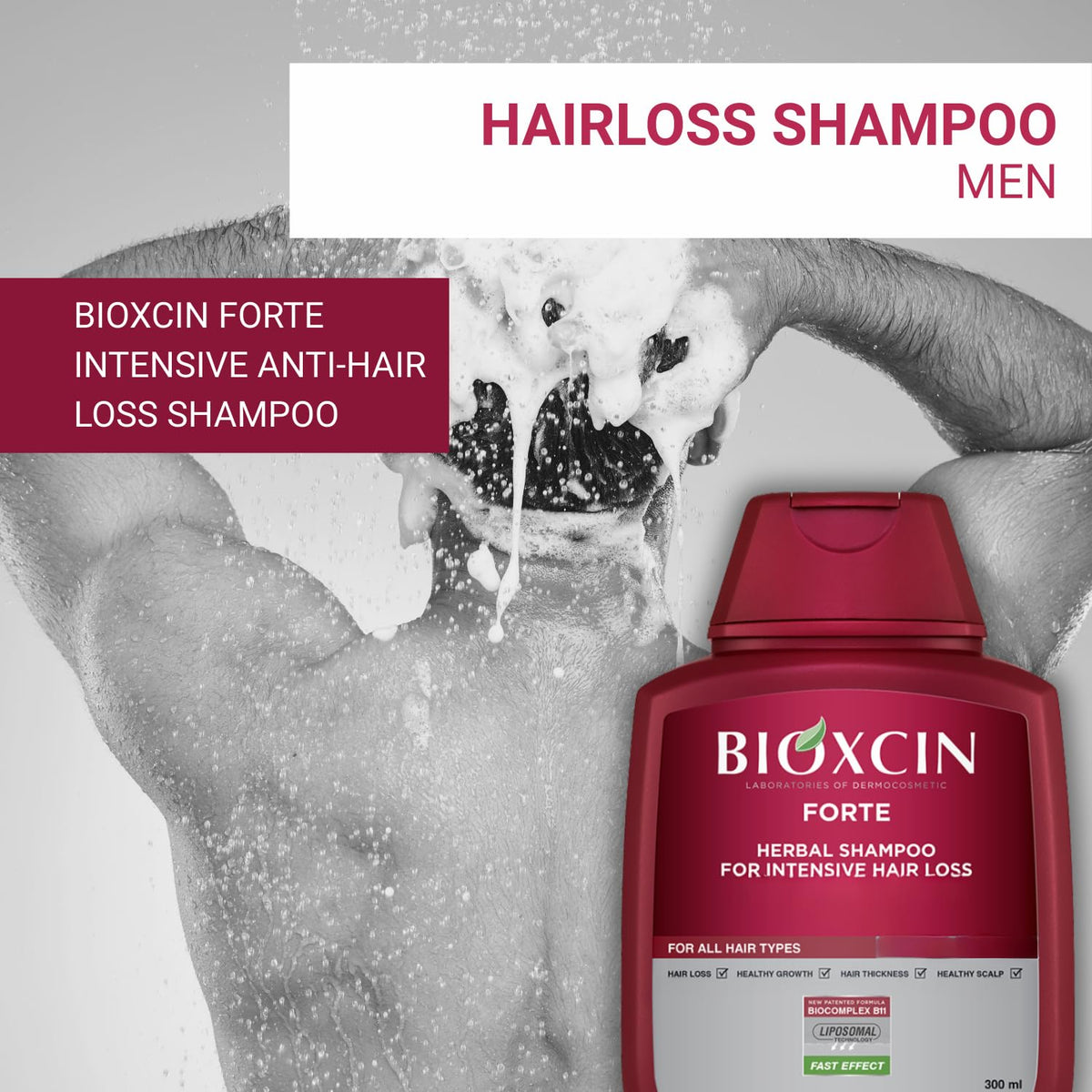 BIOXCIN shampoo dispensed in hand showing smooth lather and easy application