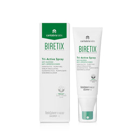 Biretix Tri-Active Spray front packaging showing sleek bottle and clear labeling benefits
