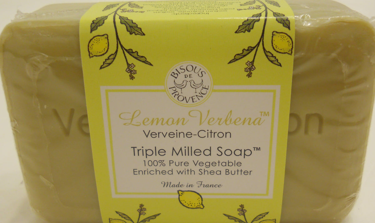 Bisous De Provence soap bar close-up texture showing dense triple-milled surface for longer life