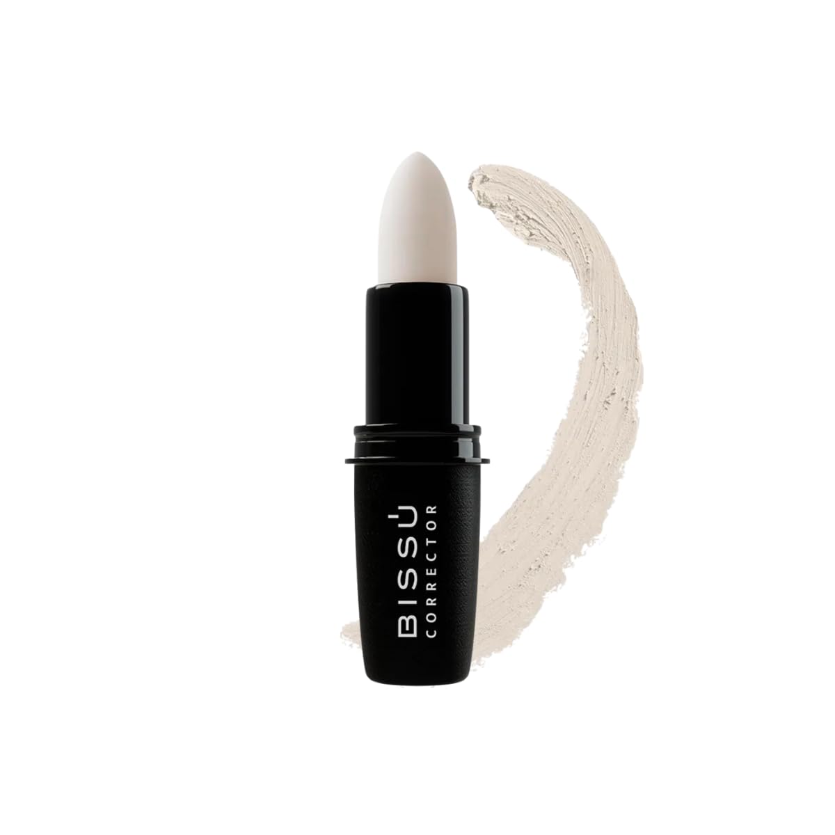Bissú front packaging stick concealer showing shade label and portability benefit
